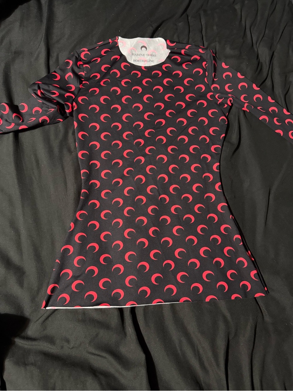 Marine Serre Black Long Sleeve Top with Red Crescent Print